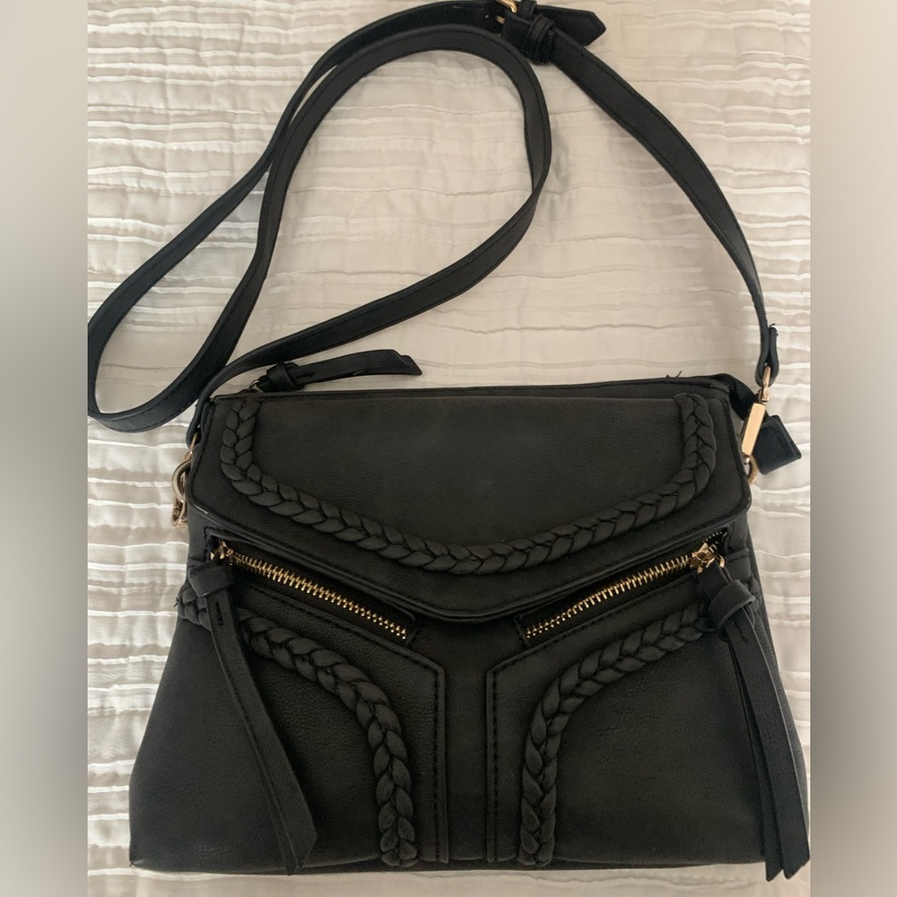 Suede anthracite crossbody handbag-Black Suede.